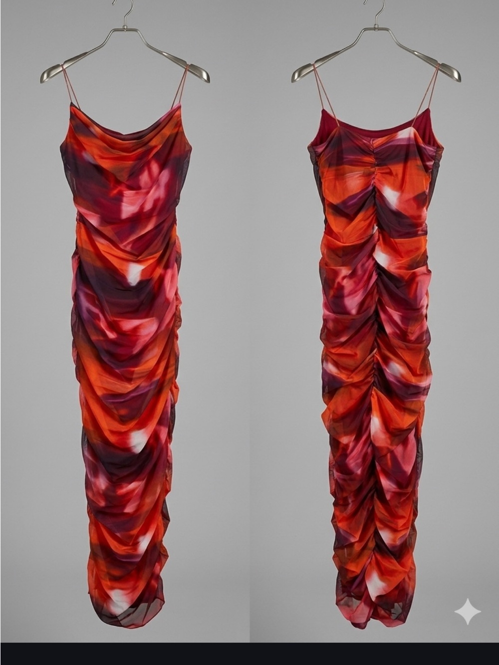 Fashion Nova Red & Magenta Ruched Slip Maxi Dress